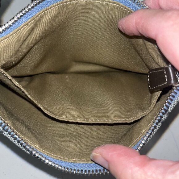 Vintage Coach Signature Demi Mini Hand Bag Blue Canvas Leather H4.8"×W8" 6094 - Picture 8 of 10